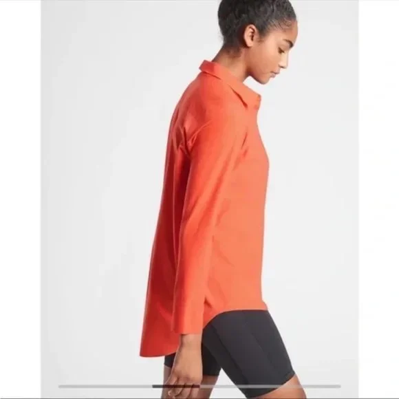 Athleta Urbanite UPF 50 Orange Long Sleeve Button Down Stretch Breathable XS - Picture 4 of 8